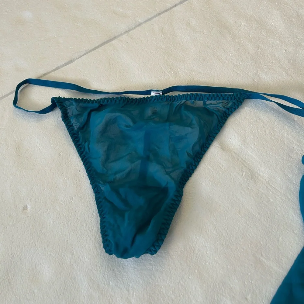 Cacique NWT teal 2 piece lingerie set matching teddy and thing lace